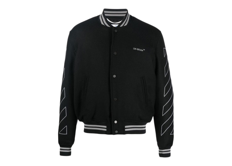 Bomber bunda Off-White Diagonal Outline Logo-Embroidered Wool Varsity Jacket Čierna | OMEA315S23FAB0011008