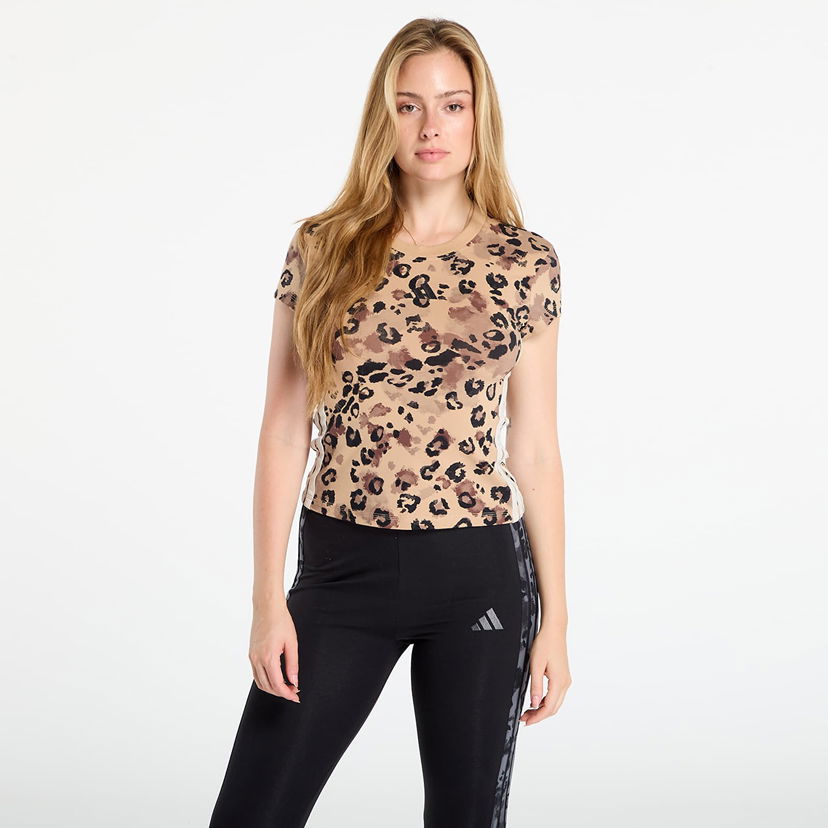 Tričko adidas Performance adidas Animal Print 3-Stripes T-Shirt Béžová | JM1853