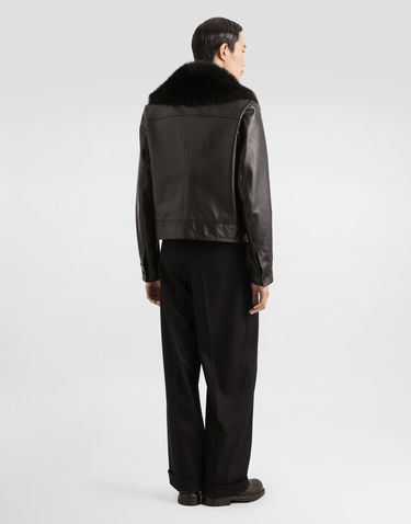 Bunda Dolce & Gabbana Dolce & Gabbana Single-Breasted Leather Jacket with Fur Collar Čierna | G9BUQLHULXFN0000, 2