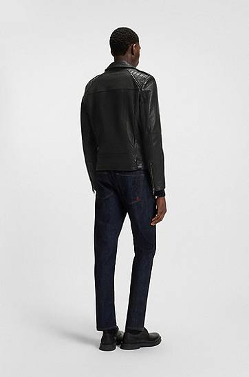 Bunda BOSS Regular-fit biker jacket in buffalo leather Čierna | 50542108, 1