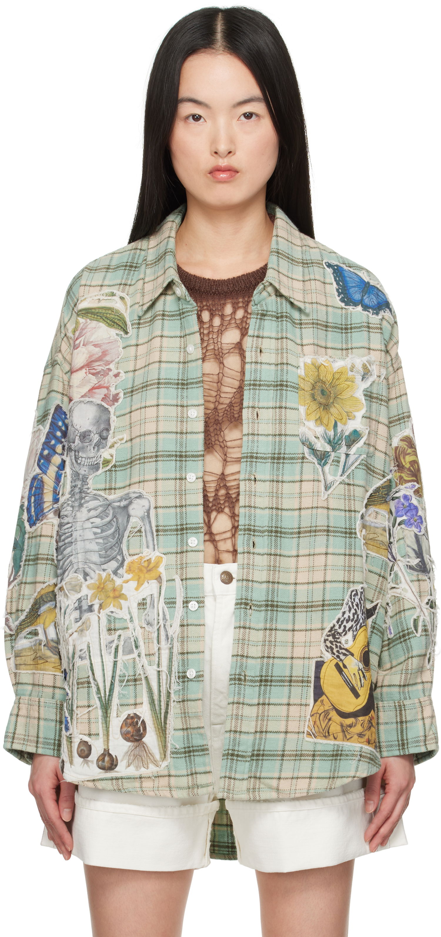 Košeľa R13 R13 Drop Neck Applique Plaid Shirt Zelené | R13WR004-R483B, 0