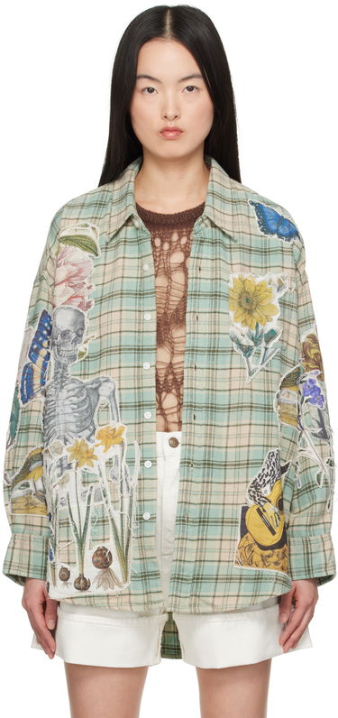 Košeľa R13 R13 Drop Neck Applique Plaid Shirt Zelené | R13WR004-R483B, 0