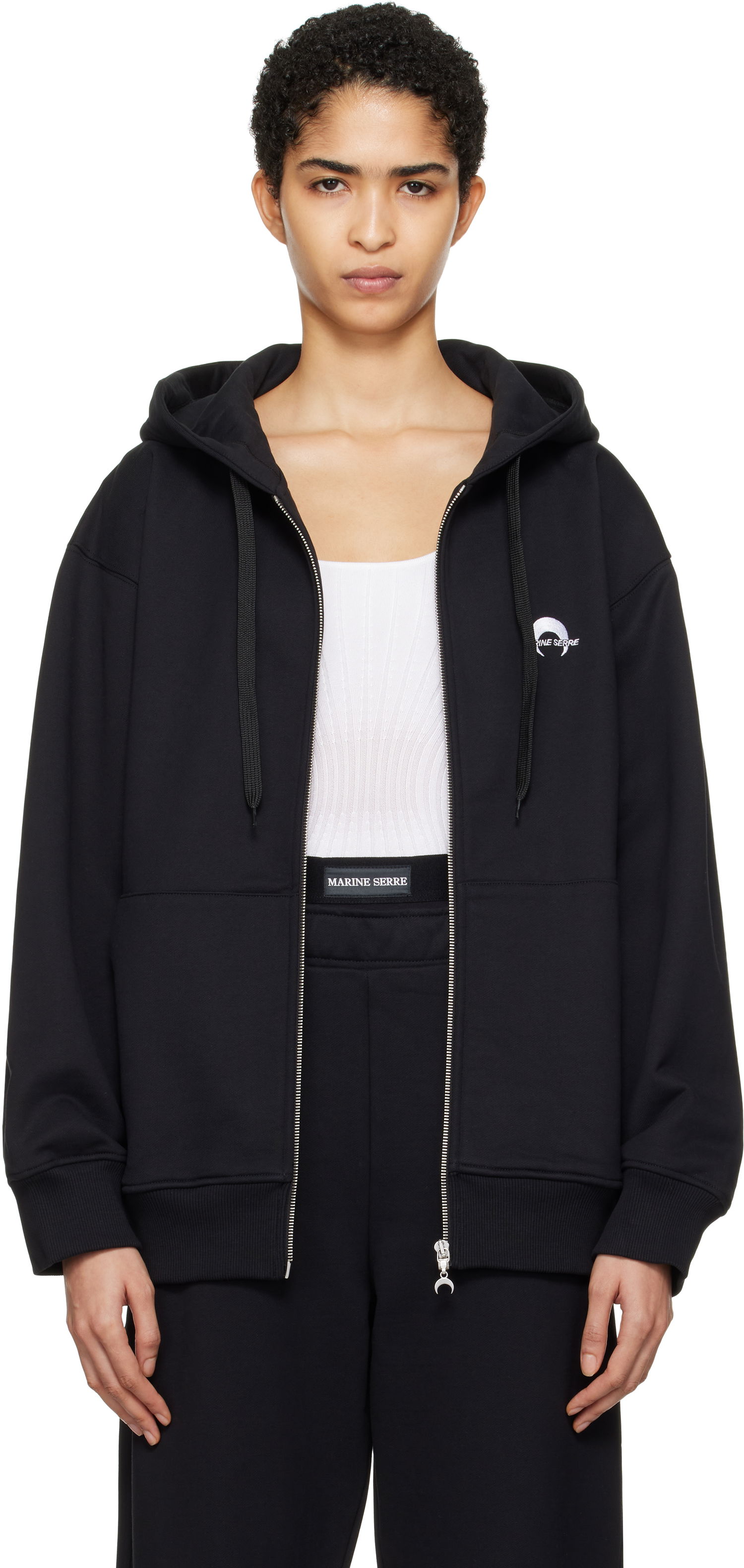 Mikina Marine Serre Logo Fleece Zippered Hoodie Čierna | UST017A, 0