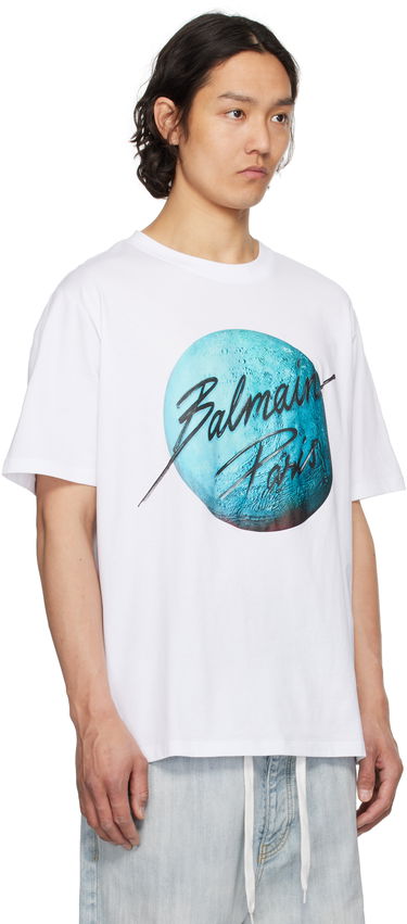 Tričko Balmain Balmain Paris Logo & Planet Graphic T-Shirt Biela | EH0EG010GE80, 1