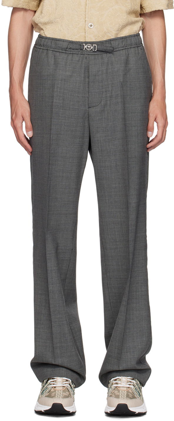 Nohavice Versace Black & Gray Houndstooth Wool Trousers Šedá | 1016236_1A11263, 0
