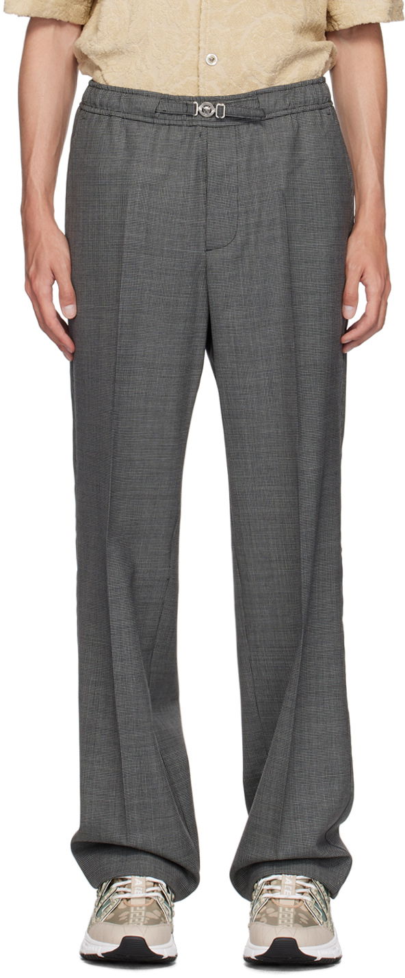 Nohavice Versace Black & Gray Houndstooth Wool Trousers Šedá | 1016236_1A11263