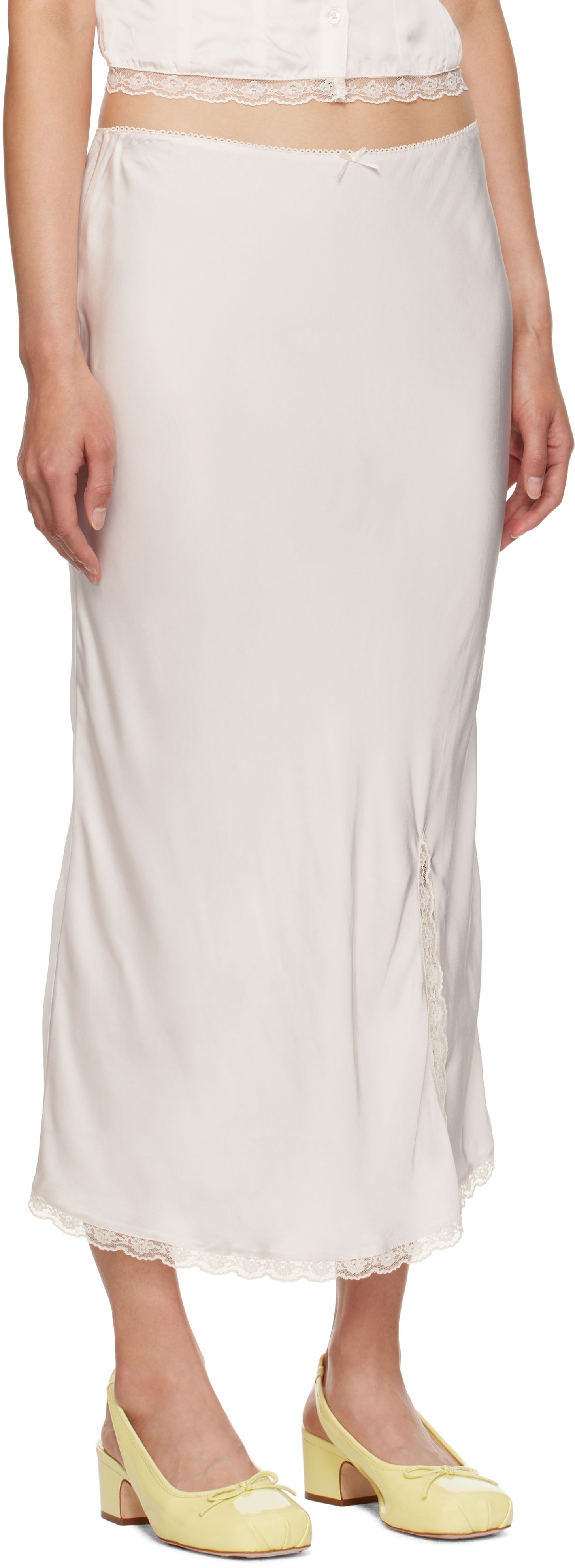 Sukňa GUIZIO Guizio Kahli Lace-Trimmed Midi Slip Skirt Béžová | F24304W022, 1