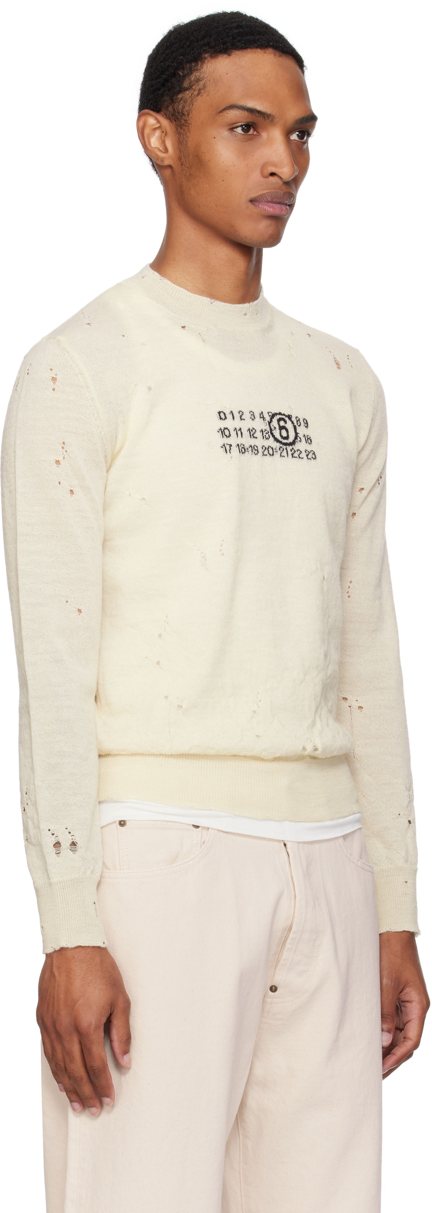 Sveter Maison Margiela MM6 Maison Margiela Distressed Wool Sweater Biela | SH0HL0033 M13134, 1