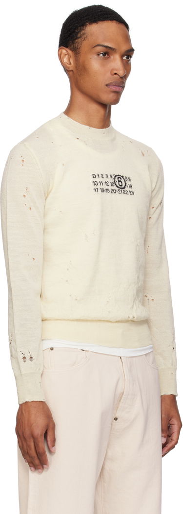 Sveter Maison Margiela MM6 Maison Margiela Distressed Wool Sweater Biela | SH0HL0033 M13134, 1