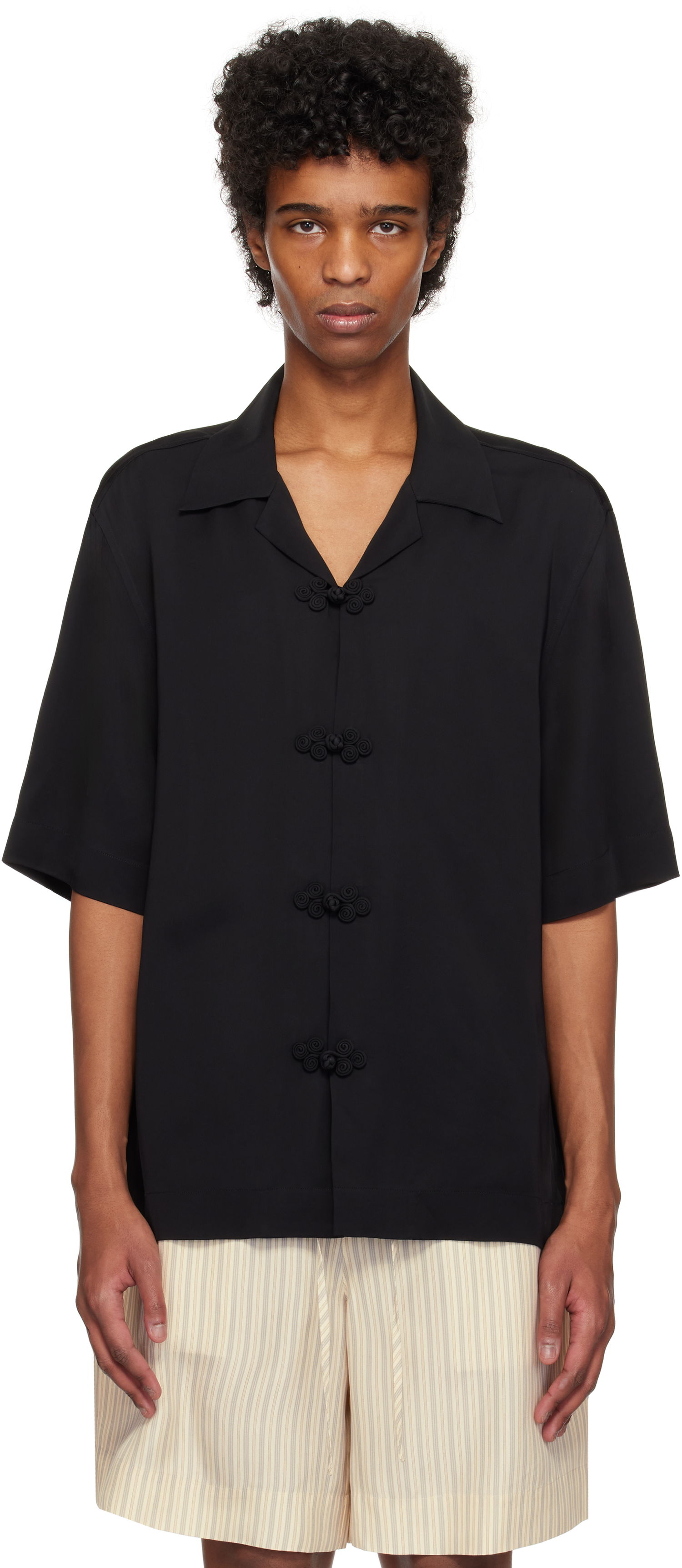 Košeľa Róhe Róhe Knotted Button Short Sleeve Shirt Čierna | 314-19-083, 0