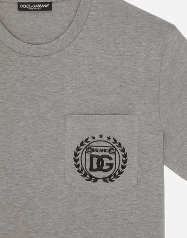 Tričko Dolce & Gabbana Cotton T-shirt With Dg Milano Logo Embroidery Šedá | G8RA2ZG7J6FS8291, 2