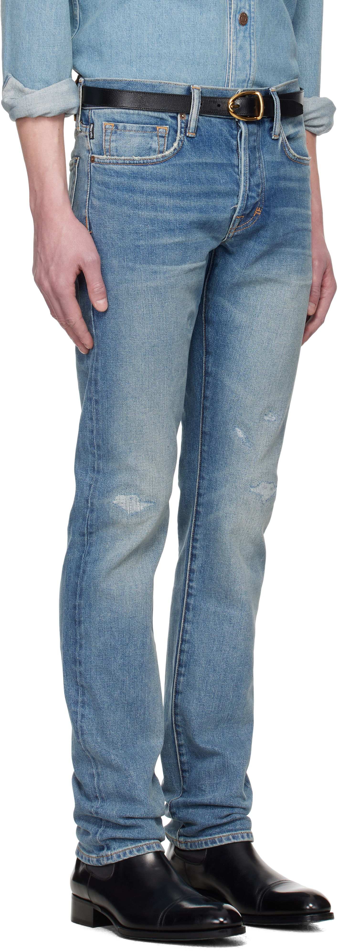 Džínsy Tom Ford TOM FORD Selvedge 'Rip And Repair' Straight Fit Jeans Modrá | DPH001-DMC060S25, 1
