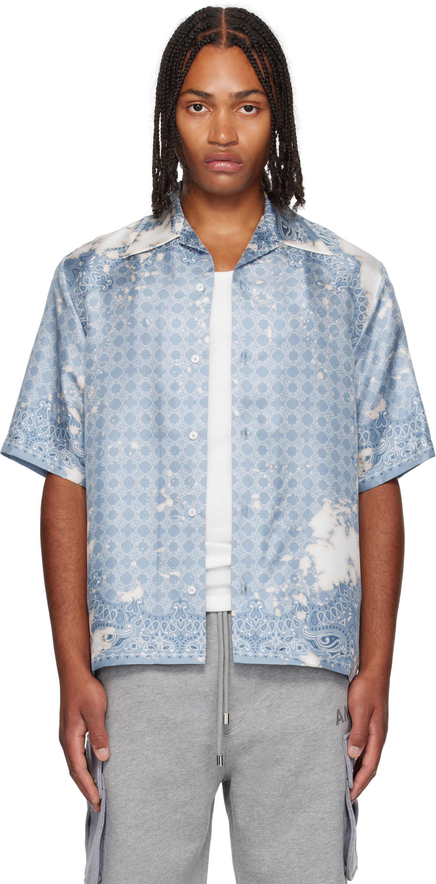 Košeľa AMIRI Bleach Bandana Bowling Shirt Modrá | AMSTCA1159, 0