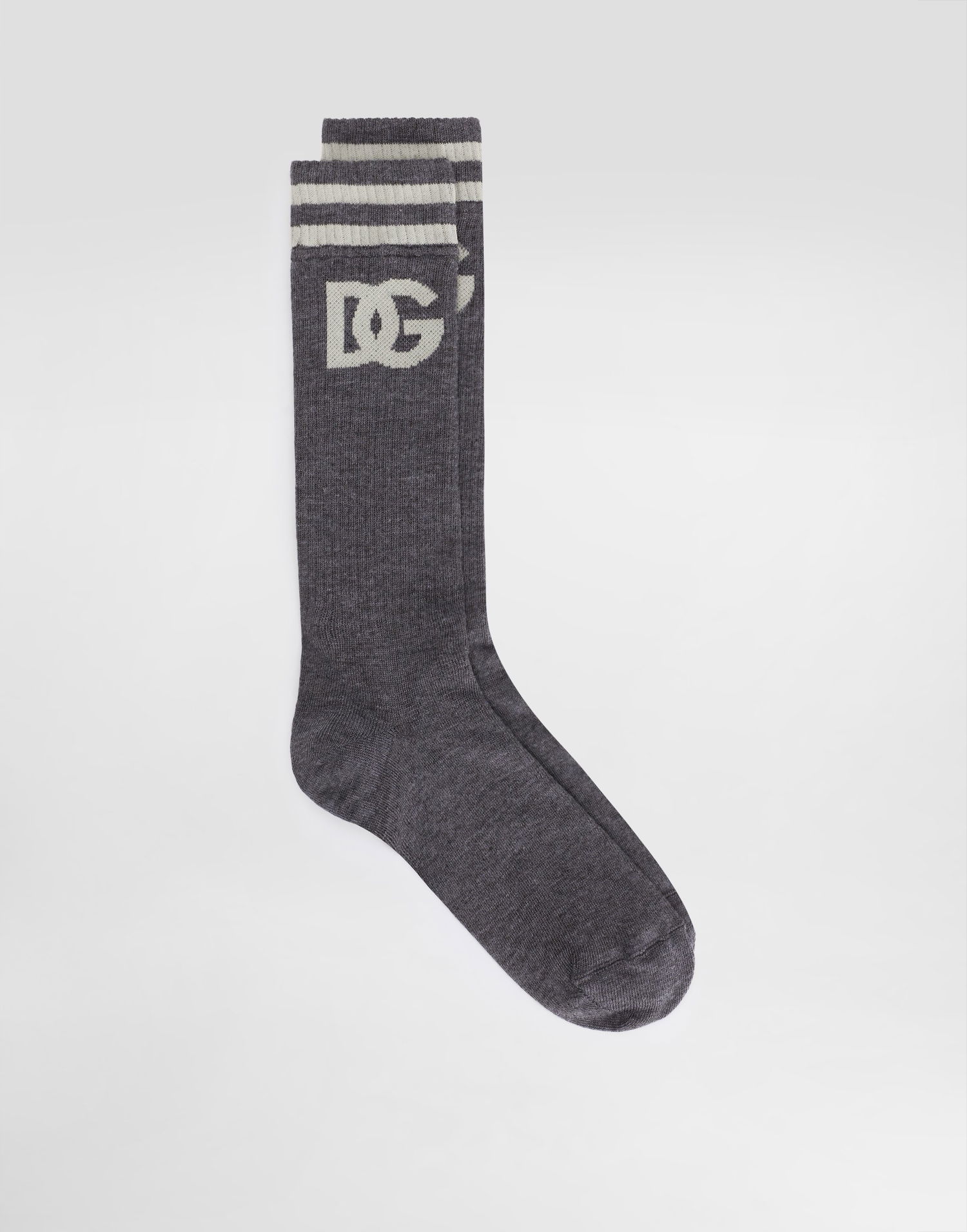 Ponožky Dolce & Gabbana Dolce & Gabbana Fine-Rib Cotton Logo Socks Šedá | GXS80TJFMLAN9861, 0
