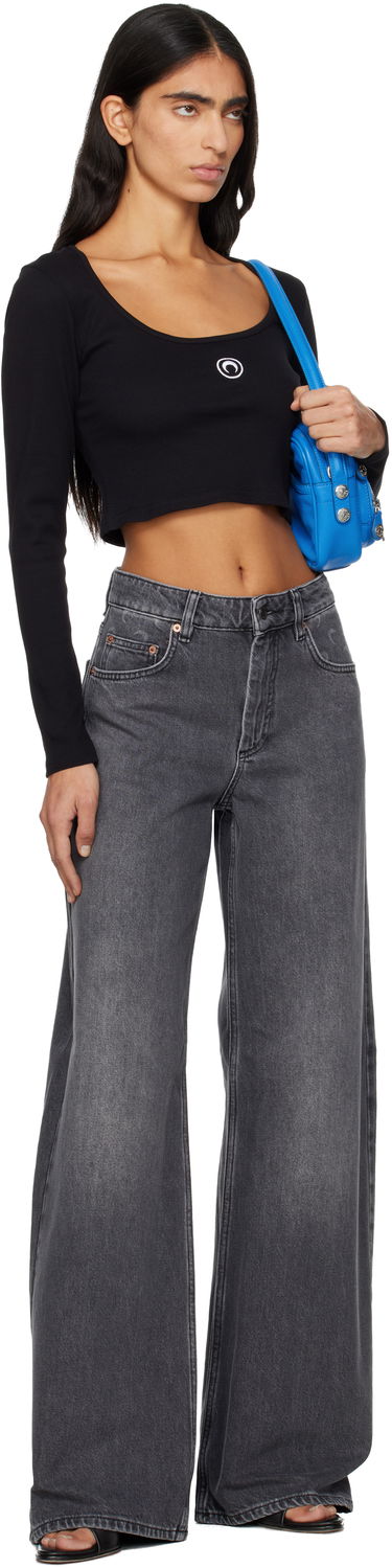 Tričko Marine Serre Marine Serre Moon Logo Jersey Long Sleeve T-shirt Čierna | WTT033ACJER0011, 3