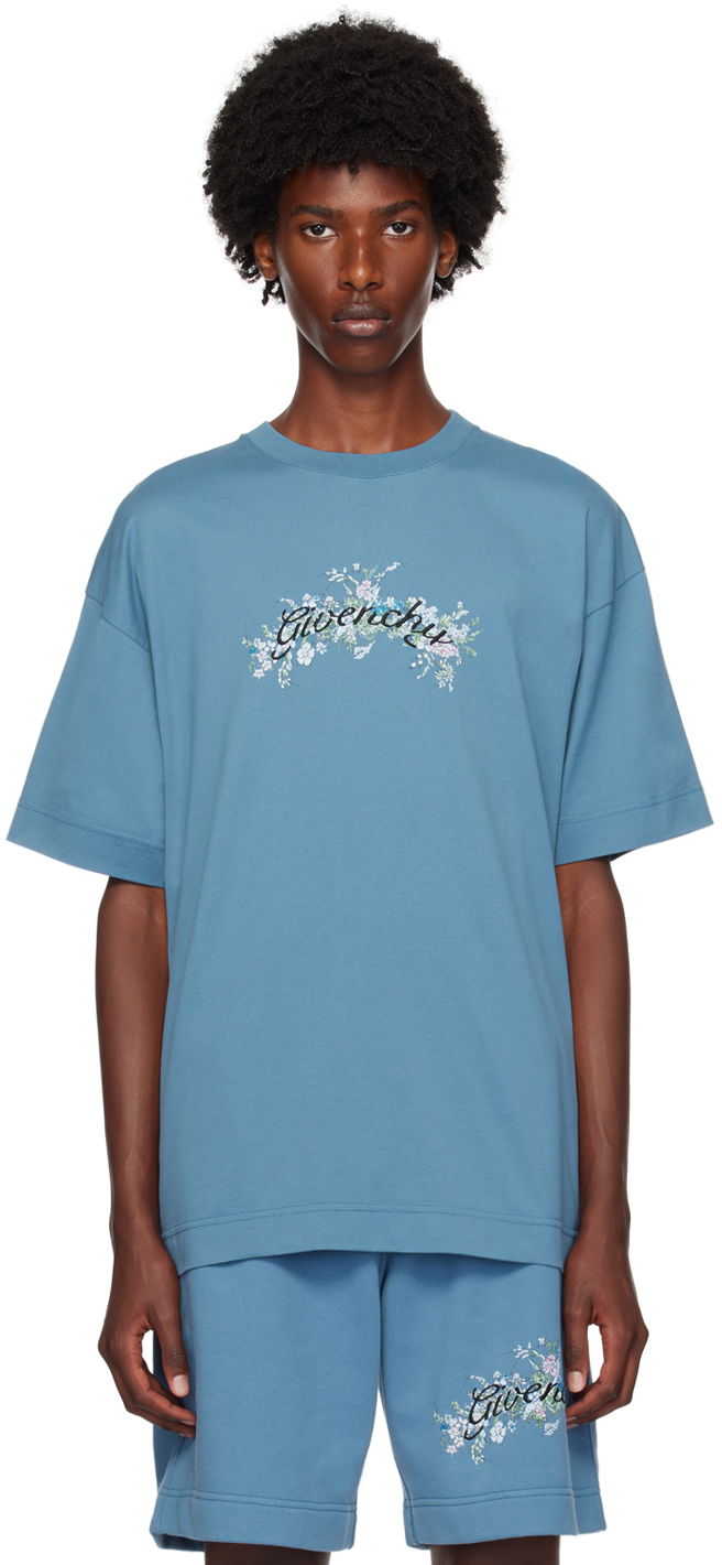 Tričko Givenchy Blue Floral Logo T-Shirt Modrá | BM71JA3YMU495, 0