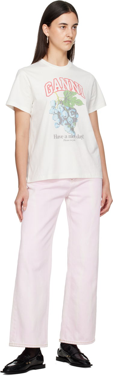 Tričko GANNI Basic Cotton Jersey Grapes Relaxed T-shirt Biela | T4230, 3