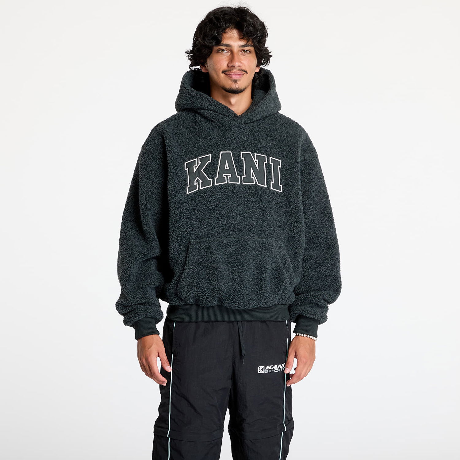 Mikina Karl Kani Serif Teddy Hoodie Anthracite Čierna | 60210117, 0