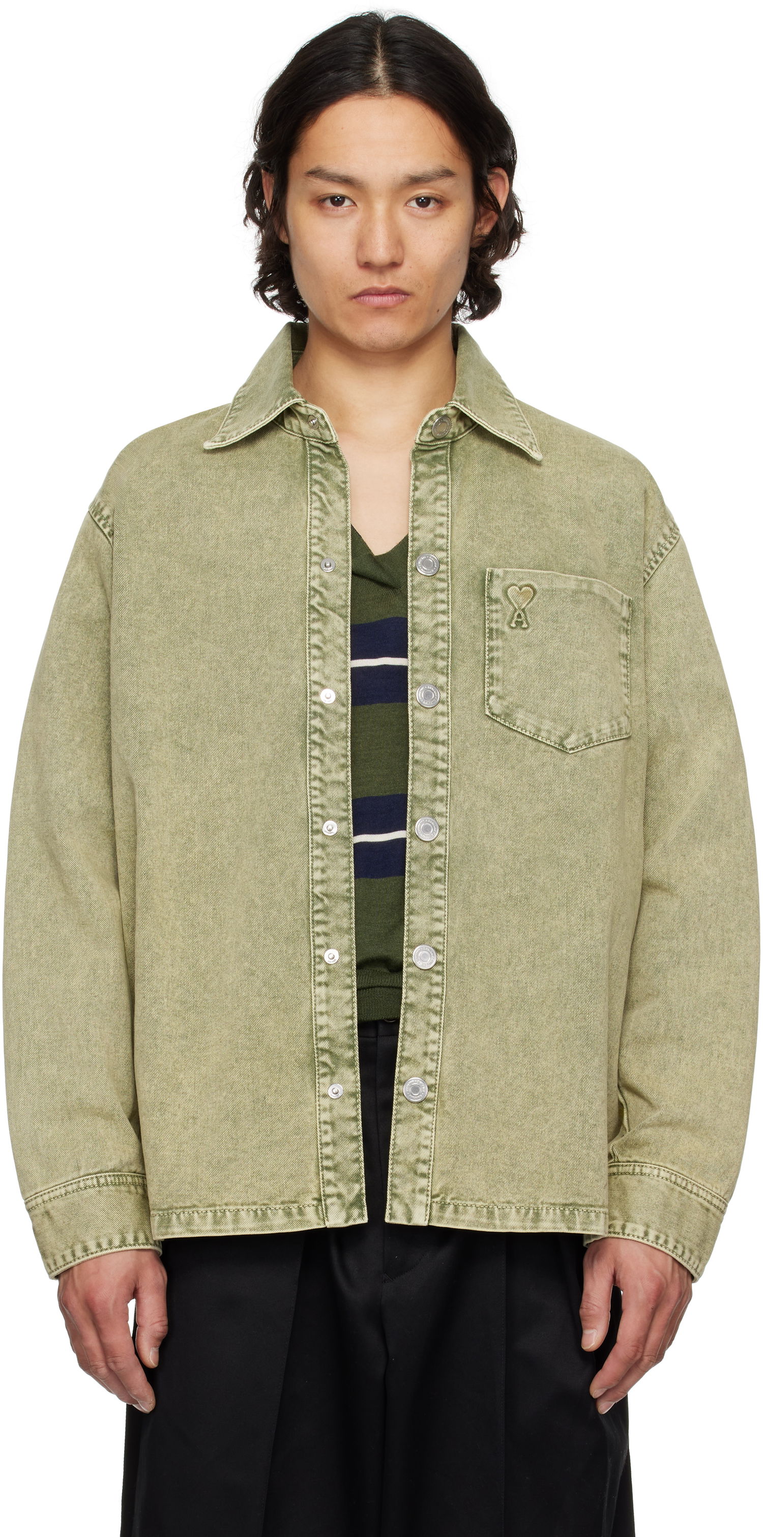 Košeľa AMI AMI Paris Cotton Ami de Coeur Denim Overshirt Zelené | HJK273.DE0064, 0