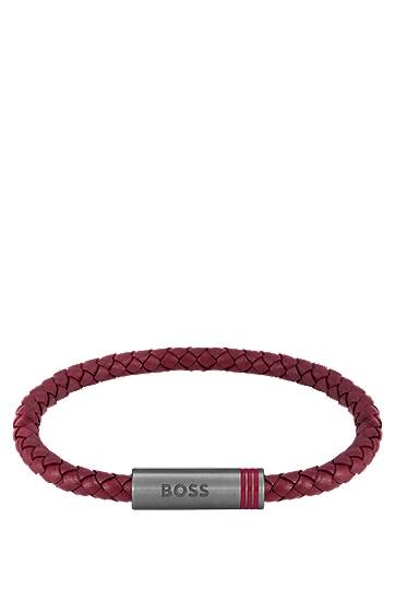 Náramok BOSS BOSS Braided Leather Cuff with Magnetic Closure Vínová | 1580626