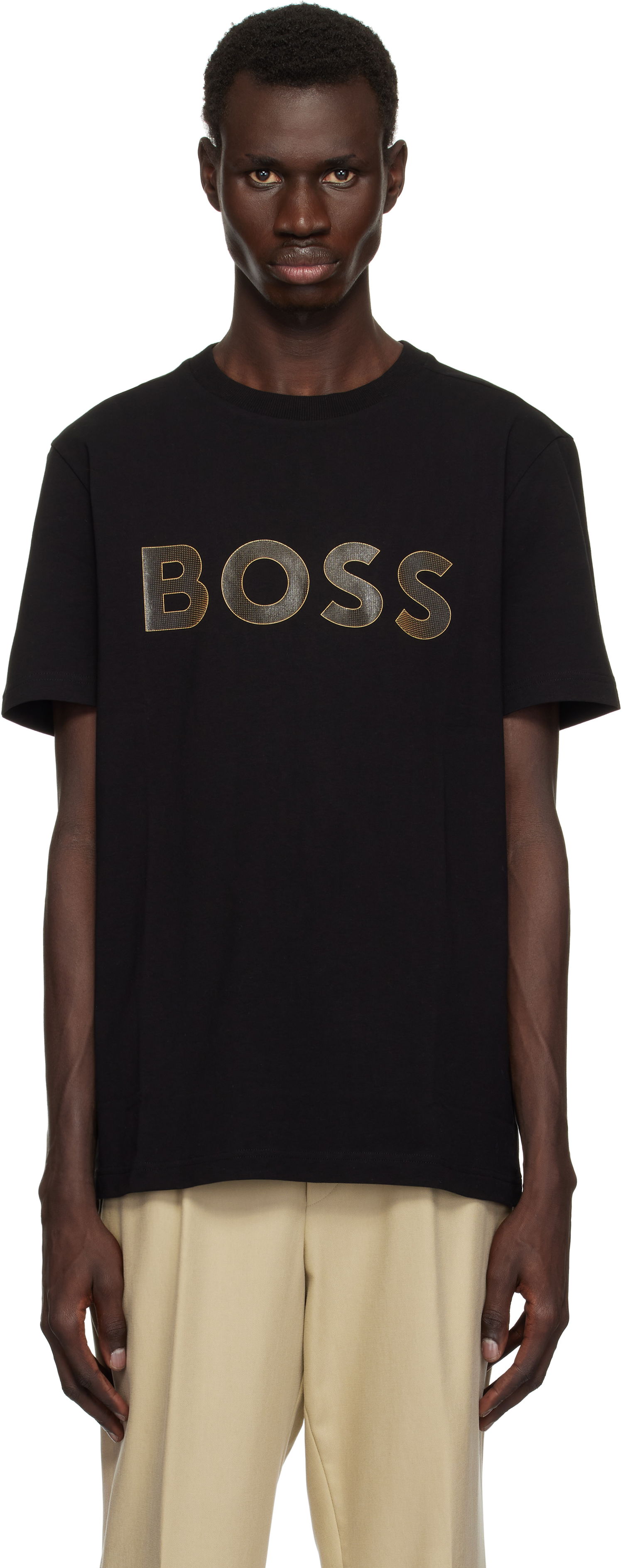 Tričko BOSS Stretch-Cotton Large Logo T-shirt Čierna | 50535170, 0
