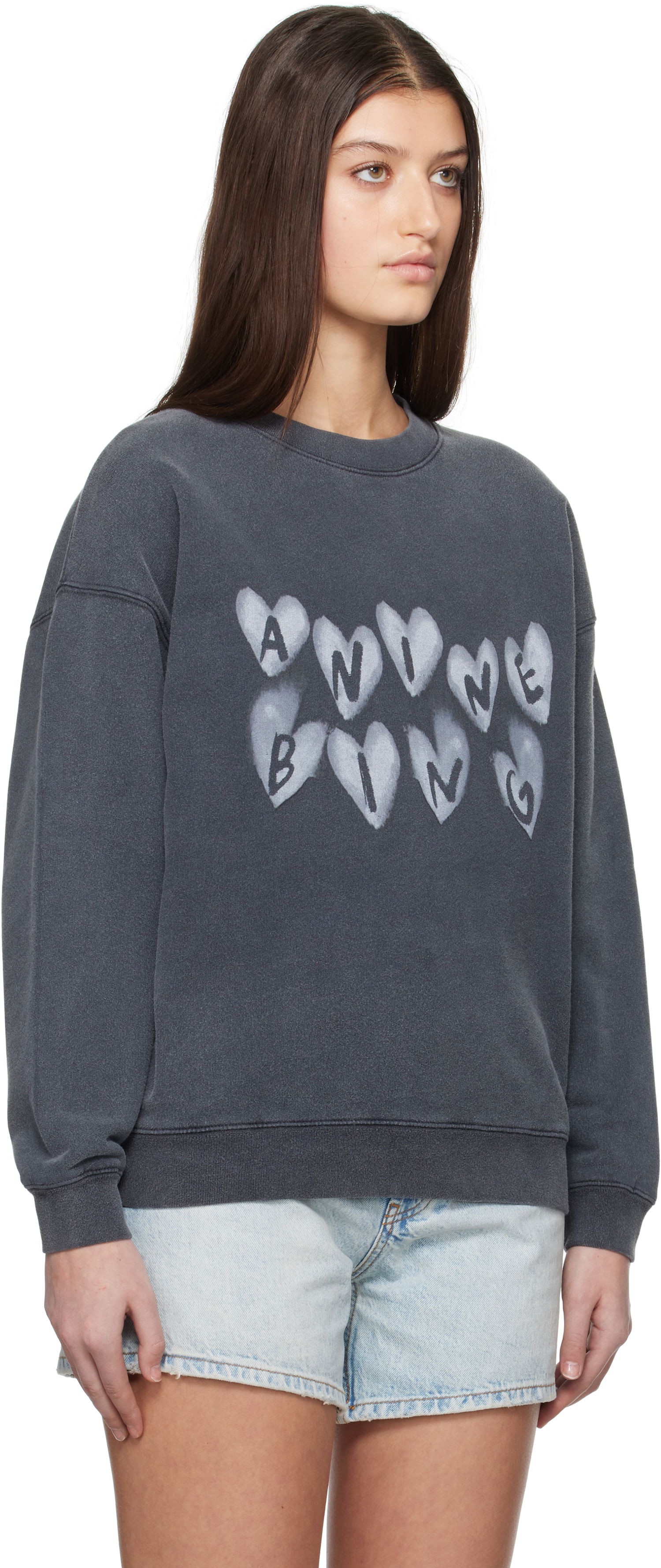 Mikina Anine Bing ANINE BING Spencer Hearts Sweatshirt Šedá | A-08-10517-WBL1, 1