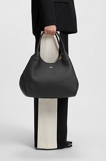 Tote bag BOSS BOSS Grained Leather Tote Bag with Logo Lettering Čierna | 50547732, 1