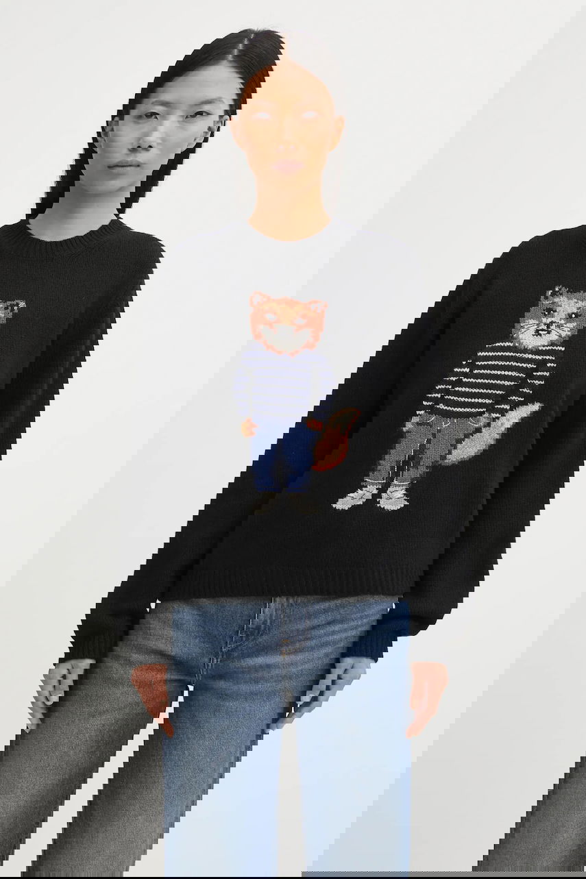 Sveter MAISON KITSUNÉ Dressed Fox Intarsia Wool Sweater Čierna | PW00812KH0002, 0