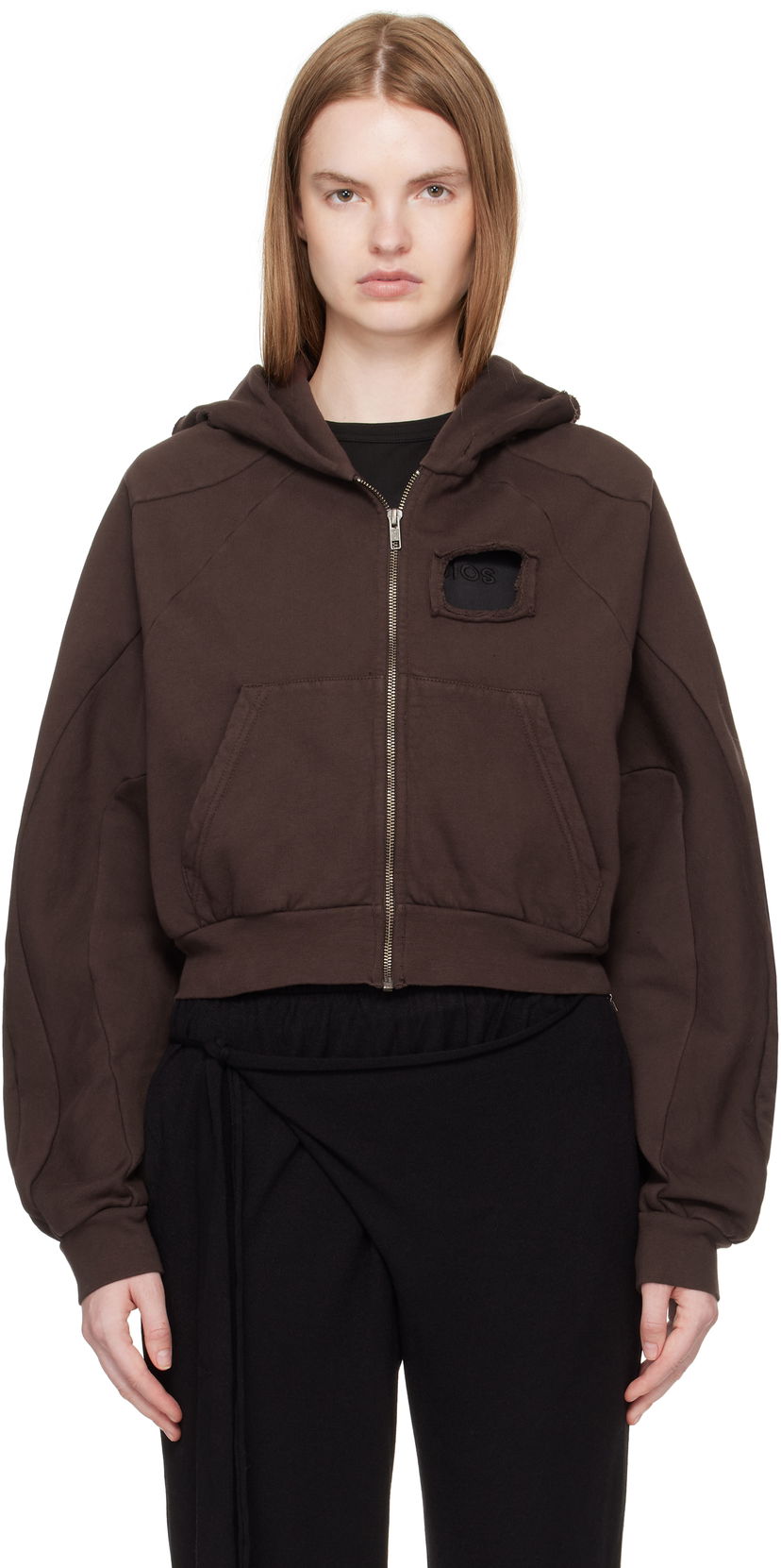 Mikina Ottolinger Ottolinger Distressed Zip Hoodie Hnedá | 115-600415-02