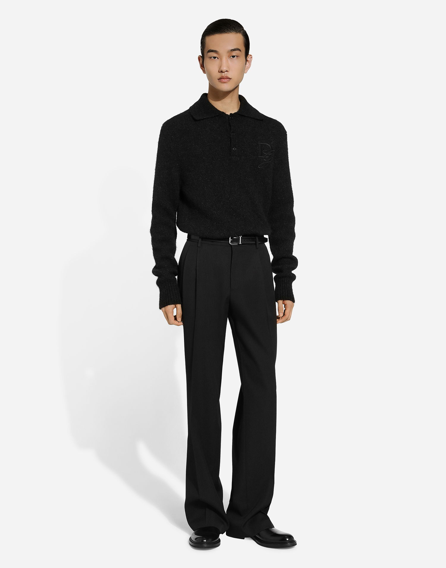Polo tričko Dolce & Gabbana Polo-shirt Long-sleeved Embroidered Logo Šedá | GXZ48ZJFMIMN1254, 1