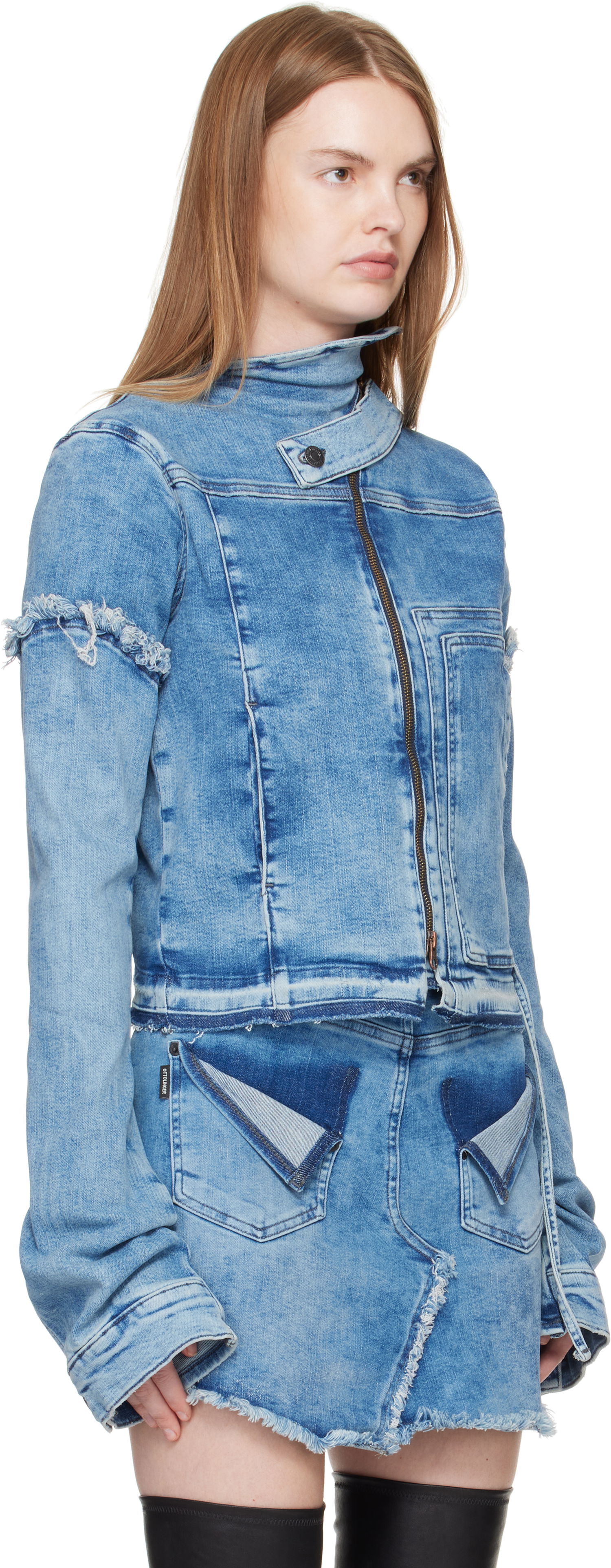 Bunda Ottolinger Ottolinger Drape Collar Denim Jacket Modrá | 117-701017-01, 1