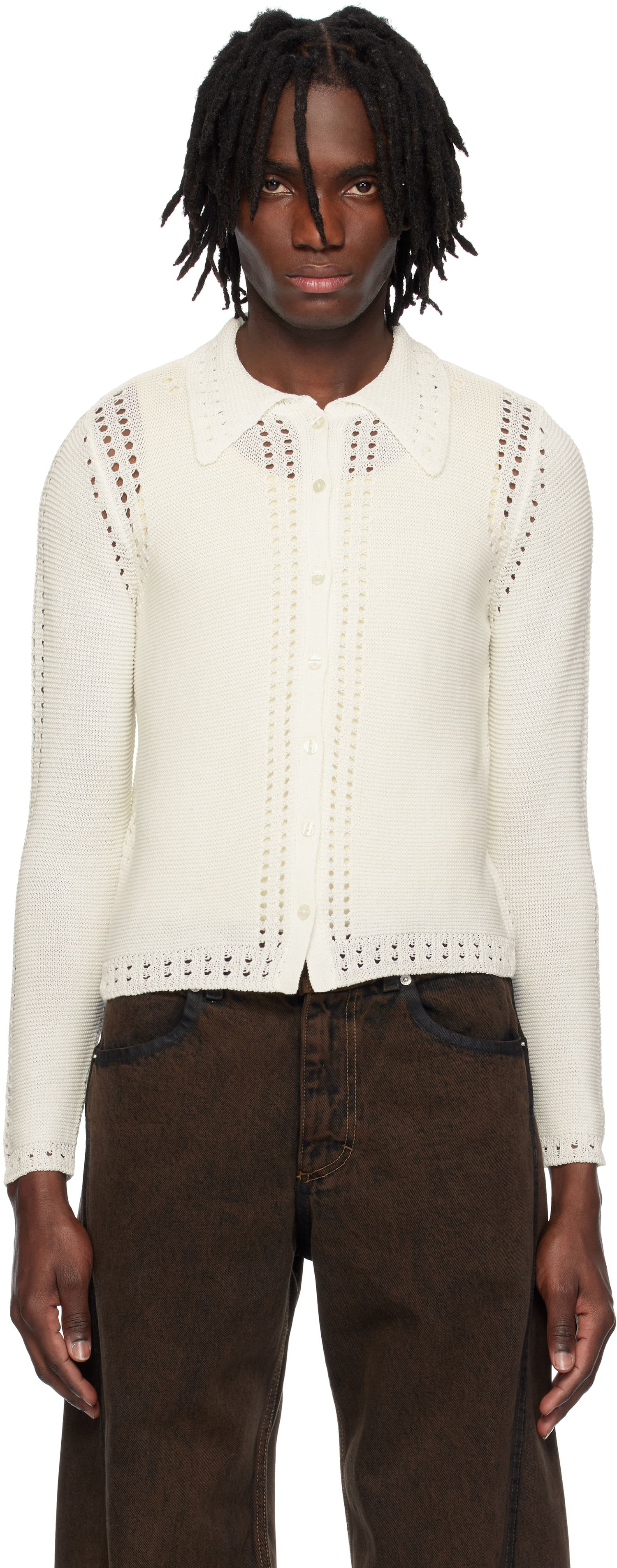 Sveter Eckhaus Latta Eckhaus Latta Sol Knit Cardigan Biela | 8103-EL-PS25-P - PAPER, 0