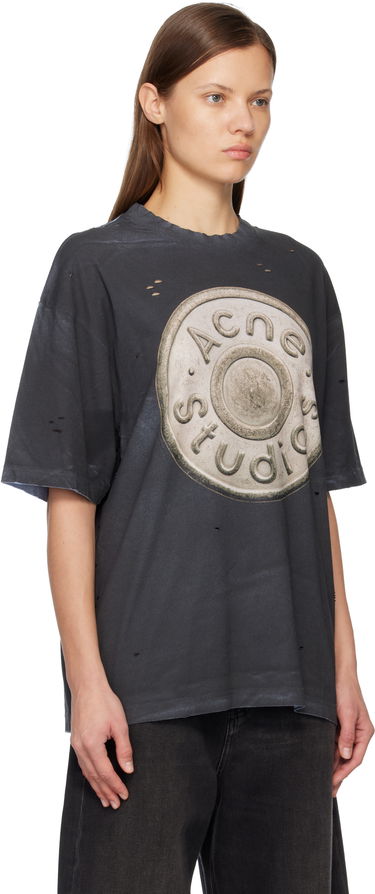 Tričko Acne Studios Acne Studios Distressed Oversized Medallion Logo T-shirt Čierna | CL0362-, 1
