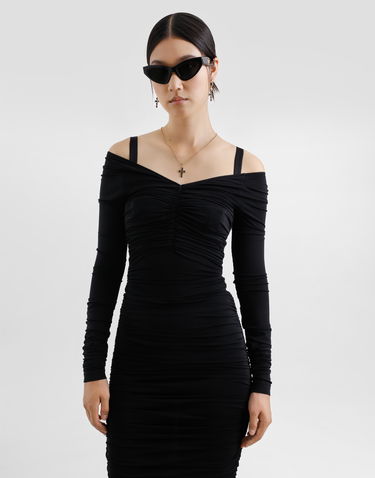 Šaty Dolce & Gabbana Dolce & Gabbana Organzine Draped Calf-Length Dress Čierna | F6TNDTFUIAUN0000, 3