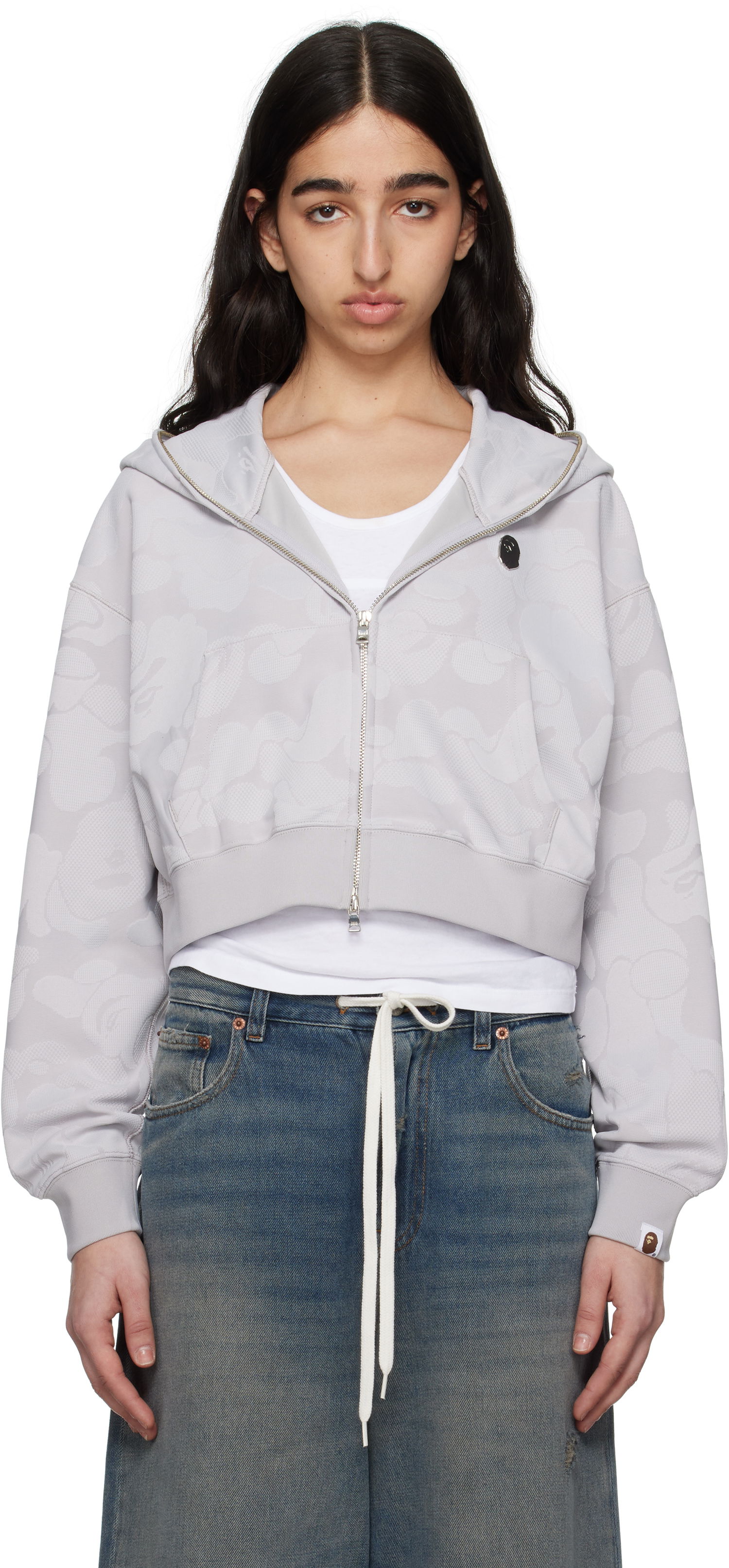 Mikina BAPE BAPE Jacquard One Point Cropped Zip Hoodie Šedá | 001ZPL302013L, 0