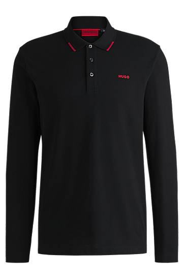 Polo tričko BOSS Hugo Long Sleeve Polo Shirt with Logo Detail Čierna | 50532067