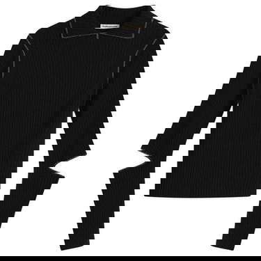 Sveter YMC Peeka Ribbed Knit Top with Collar and Cut-Out Sleeves Čierna | Q8ZML-BLK, 0