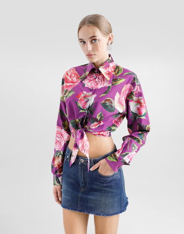 Košeľa Dolce & Gabbana Dolce & Gabbana Rose Print Tie-Front Cropped Shirt Fialová | F5R73THS5TDHP5IG, 3