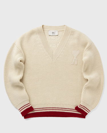 Sveter AMI AMI Paris Ribbed V-Neck Sweater XXL Béžová | UKS268.KN0068-136, 0
