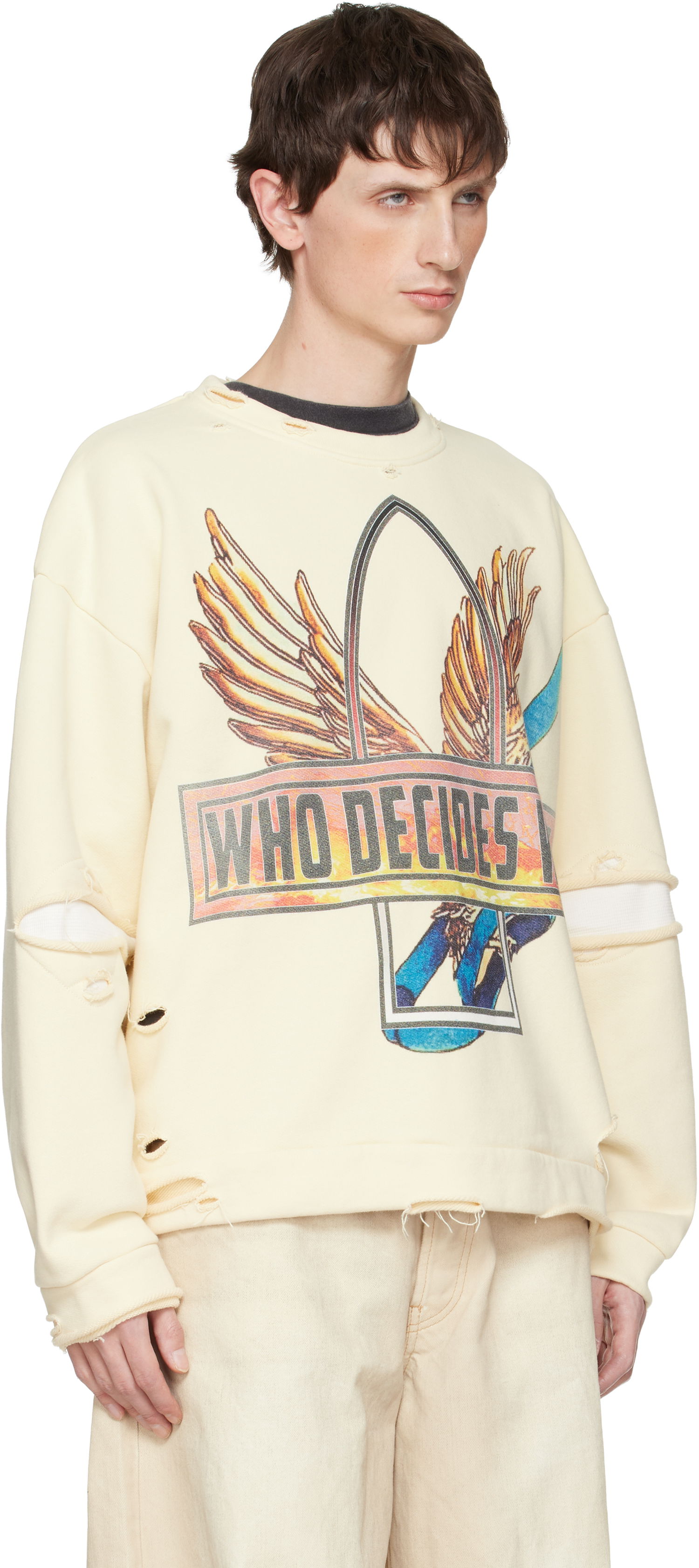 Mikina Who Decides War Ribbon Tour Distressed Graphic Sweatshirt Béžová | 1110540019FW25, 1