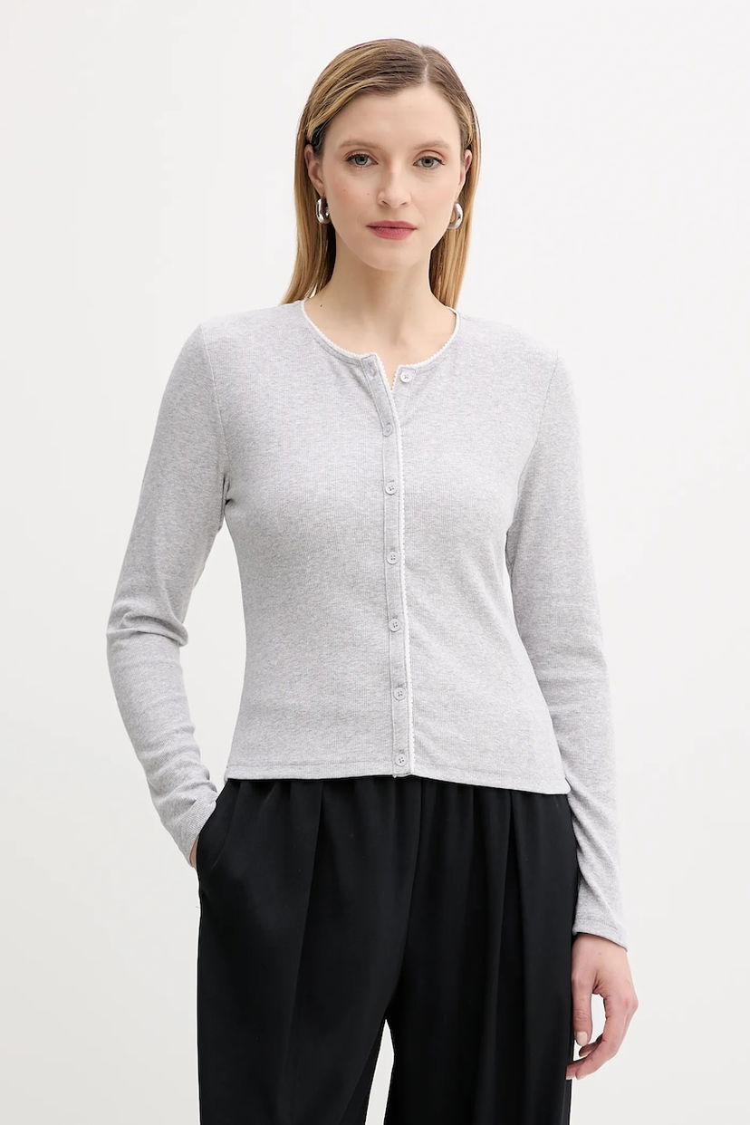 Sveter Samsoe Samsoe SAJUNE Ribbed Long Sleeve Cardigan Šedá | F25200034