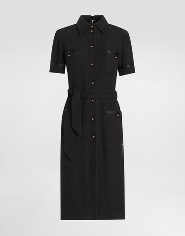 Šaty Dolce & Gabbana Dolce & Gabbana Calf-Length Raschel Tweed Dress with Sateen Details Čierna | F6JSZTFMTACN0000, 0