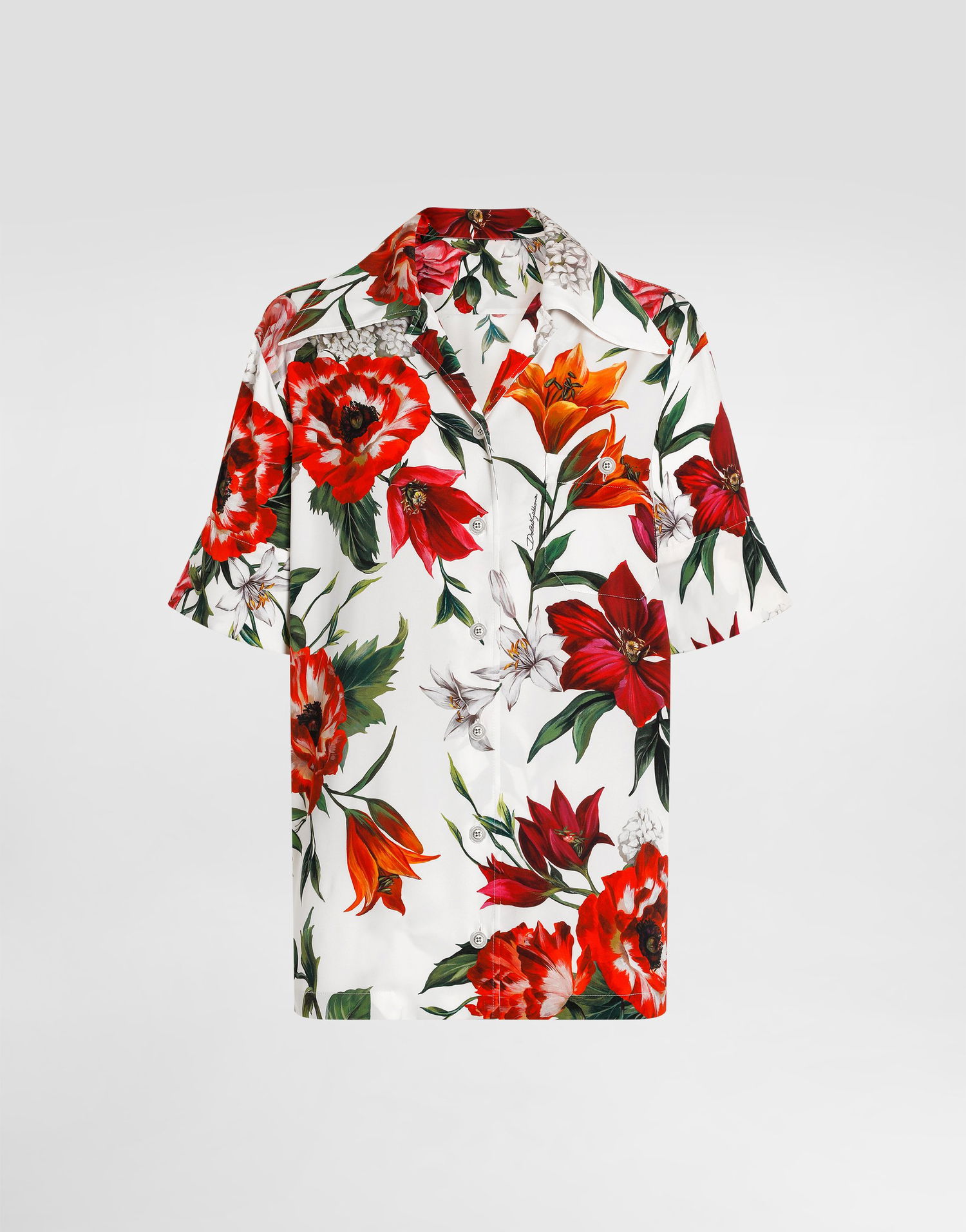 Košeľa Dolce & Gabbana Dolce & Gabbana Charmeuse Floral-Print Shirt Biela | F5N17TFSA7VHA5PB, 0