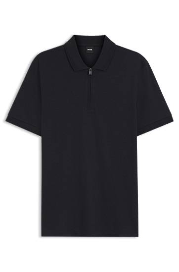 Polo tričko BOSS Cotton-blend polo shirt with zip placket Čierna | 50554614