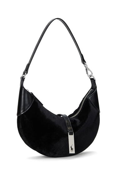 Taška cez rameno Polo by Ralph Lauren Suede Shoulder Bag Čierna | 428952653, 2
