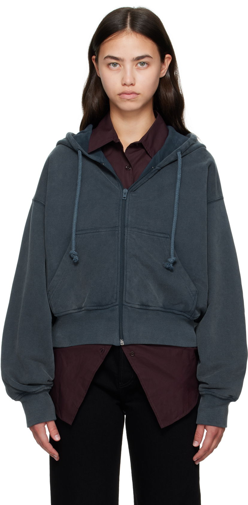 Mikina Acne Studios Acne Studios Cropped Zip Hoodie Šedá | AI0167-