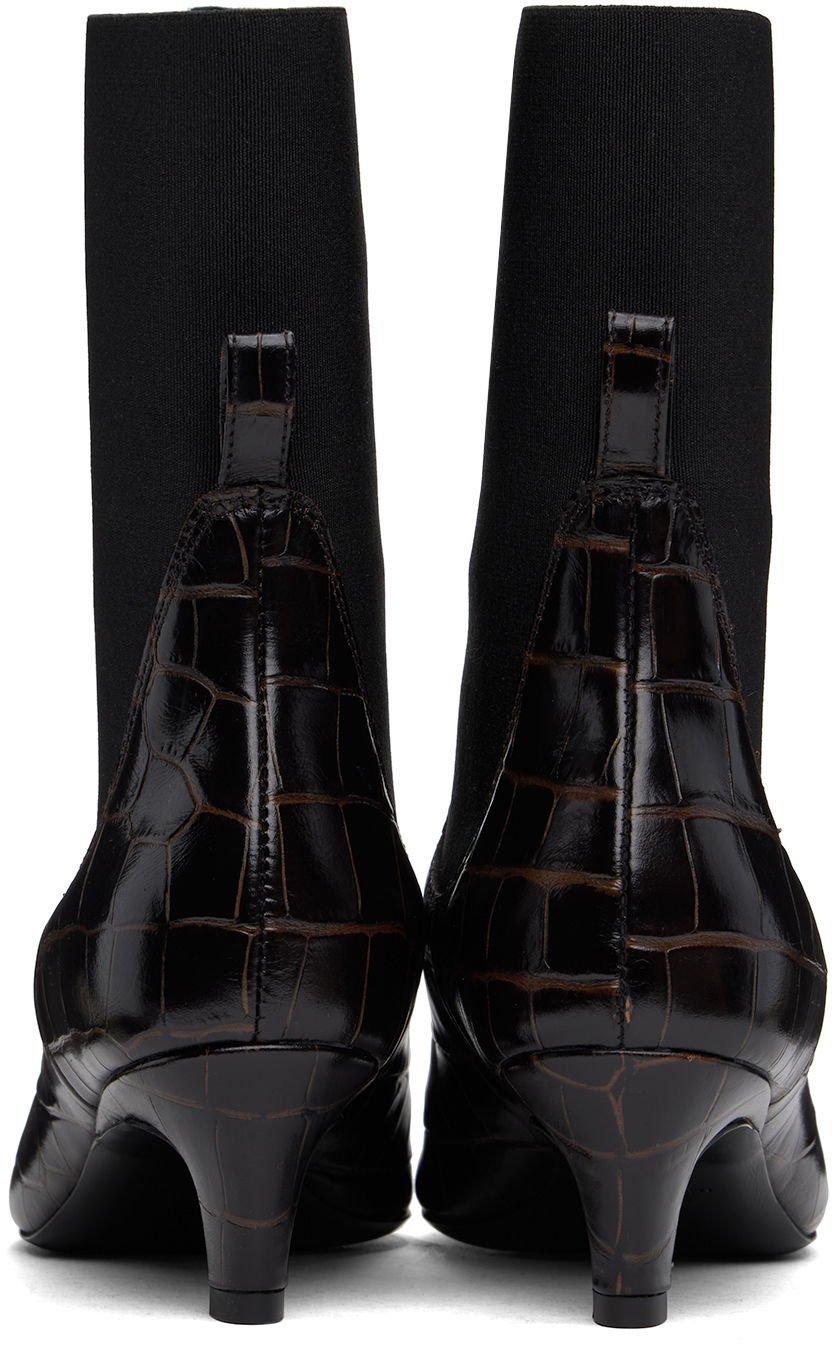 Oblečenie TOTEME TOTEME 'The Mid Heel' Croc-Embossed Leather Ankle Boots Hnedá | 231-907-847, 1