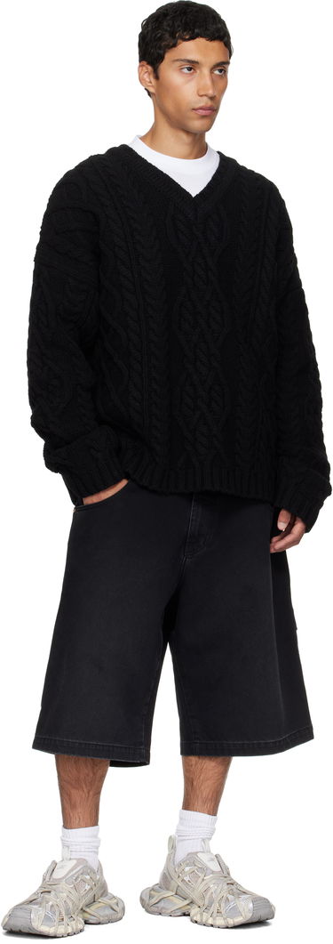 Sveter VETEMENTS VETEMENTS Cable Knit V-Neck Sweater Čierna | UH76KN600B, 3