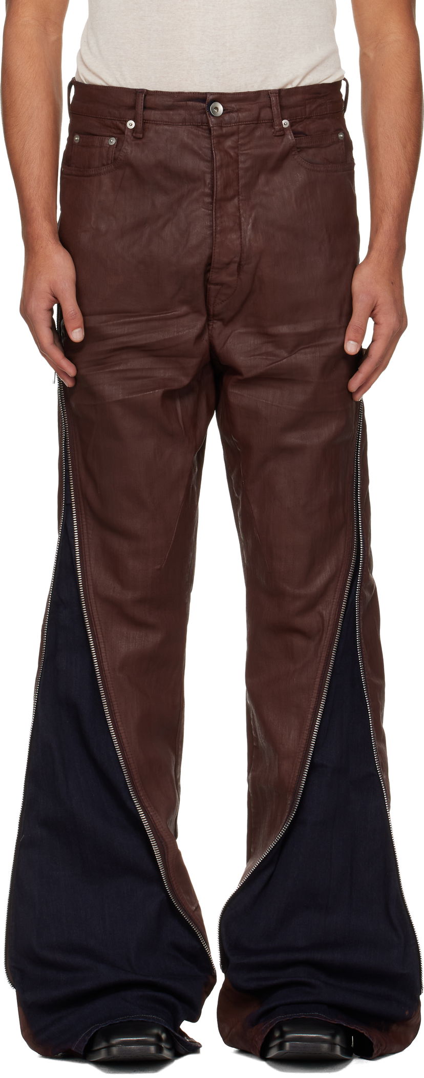 Džínsy Rick Owens Concordians Bolan Banana Coated Wide-Leg Side-Zip Jeans Hnedá | DU02E7363 SDSW