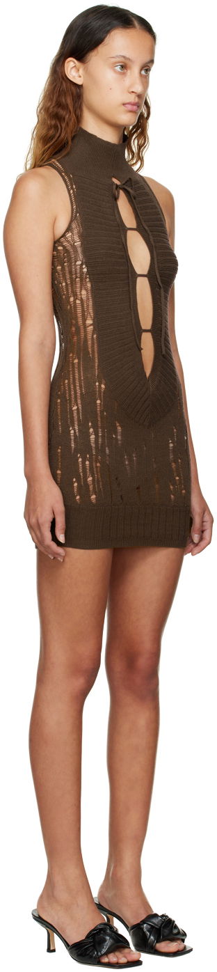 Šaty GUIZIO Guizio Distressed Knit Mini Dress Hnedá | KTD 2, 1